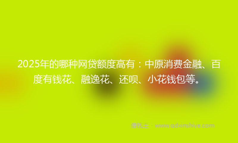 2025年的哪种网贷额度高有：中原消费金融、百度有钱花、融逸花、还呗、小花钱包等。