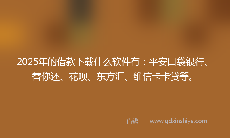 2025年的借款下载什么软件有：平安口袋银行、替你还、花呗、东方汇、维信卡卡贷等。