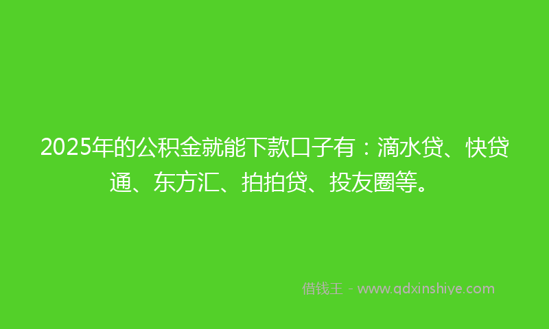 2025年的公积金就能下款口子有：滴水贷、快贷通、东方汇、拍拍贷、投友圈等。