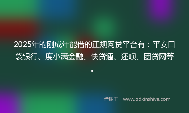 2025年的刚成年能借的正规网贷平台有：平安口袋银行、度小满金融、快贷通、还呗、团贷网等。