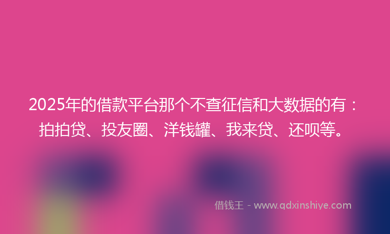 2025年的借款平台那个不查征信和大数据的有：拍拍贷、投友圈、洋钱罐、我来贷、还呗等。