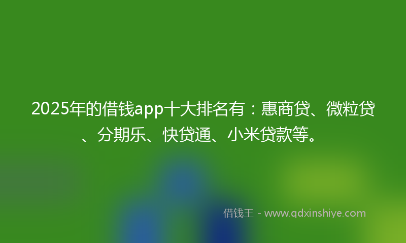 2025年的借钱app十大排名有：惠商贷、微粒贷、分期乐、快贷通、小米贷款等。