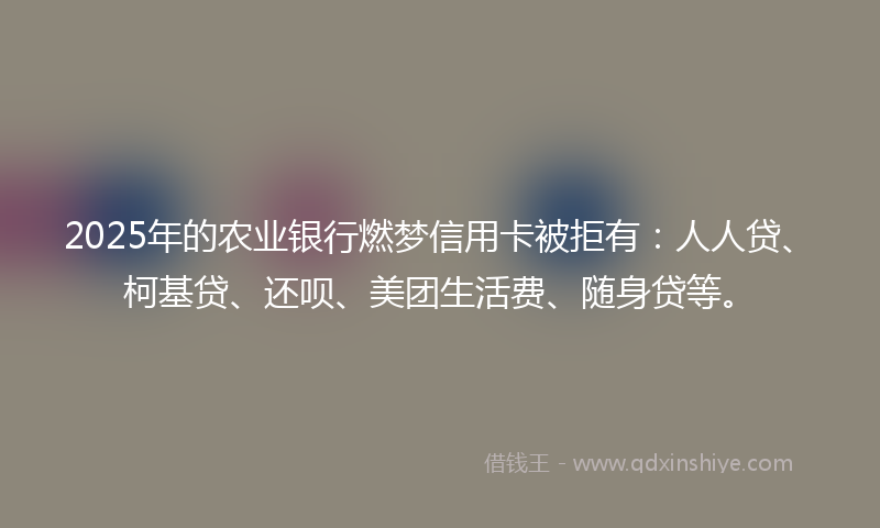 2025年的农业银行燃梦信用卡被拒有：人人贷、柯基贷、还呗、美团生活费、随身贷等。