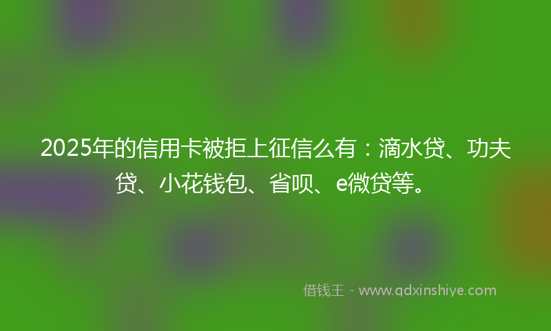 2025年的信用卡被拒上征信么有：滴水贷、功夫贷、小花钱包、省呗、e微贷等。