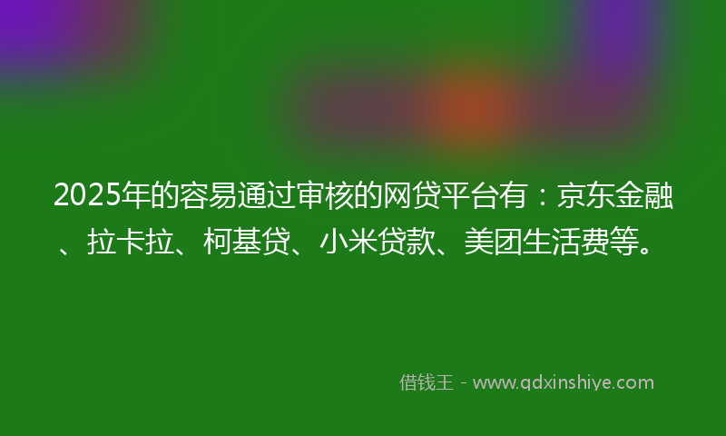2025年的容易通过审核的网贷平台有：京东金融、拉卡拉、柯基贷、小米贷款、美团生活费等。