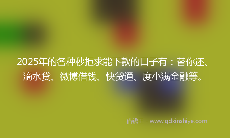 2025年的各种秒拒求能下款的口子有：替你还、滴水贷、微博借钱、快贷通、度小满金融等。