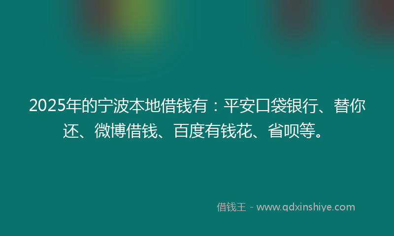 2025年的宁波本地借钱有：平安口袋银行、替你还、微博借钱、百度有钱花、省呗等。