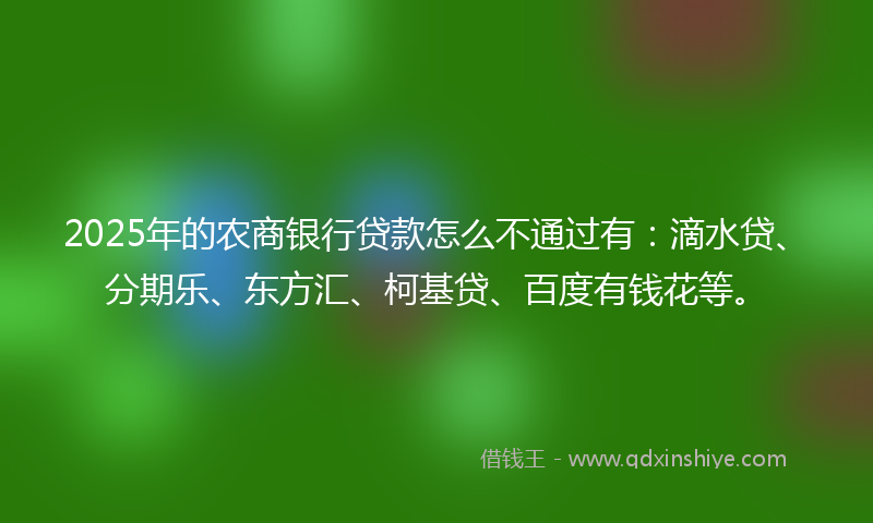 2025年的农商银行贷款怎么不通过有：滴水贷、分期乐、东方汇、柯基贷、百度有钱花等。