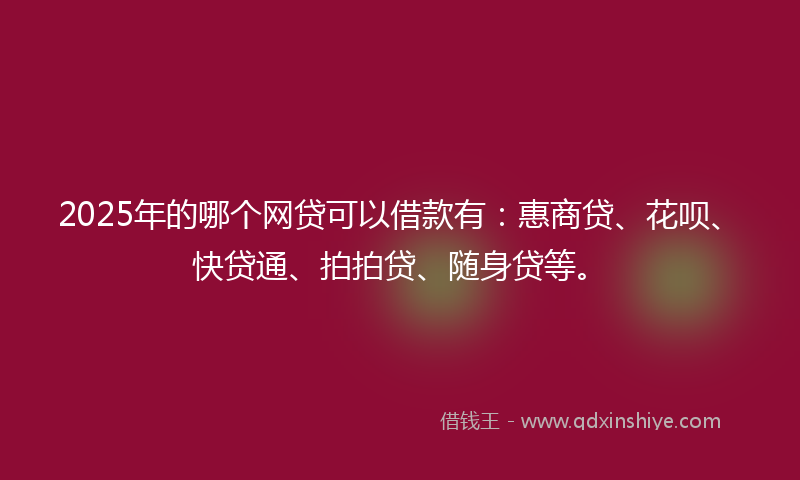2025年的哪个网贷可以借款有：惠商贷、花呗、快贷通、拍拍贷、随身贷等。