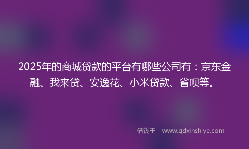 2025年的商城贷款的平台有哪些公司有：京东金融、我来贷、安逸花、小米贷款、省呗等。