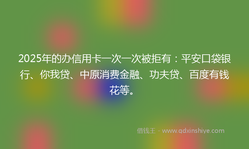 2025年的办信用卡一次一次被拒有：平安口袋银行、你我贷、中原消费金融、功夫贷、百度有钱花等。