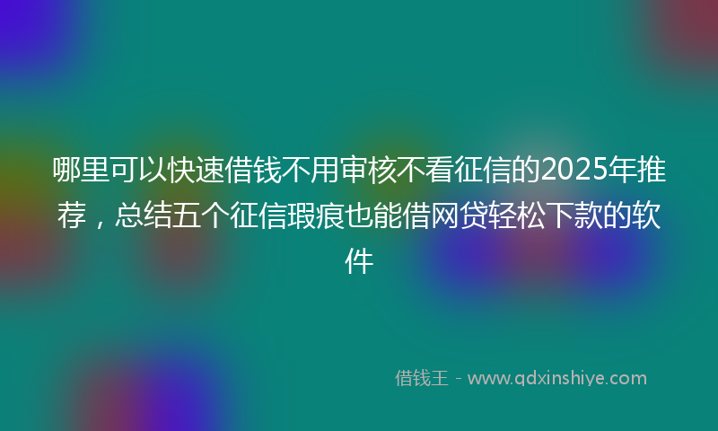 哪里可以快速借钱不用审核不看征信的2025年推荐，总结五个征信瑕疵也能借网贷轻松下款的软件