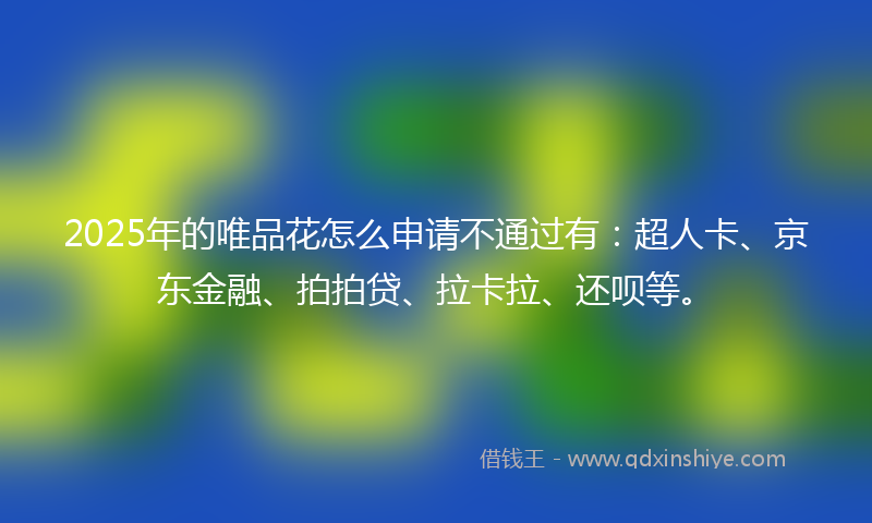2025年的唯品花怎么申请不通过有：超人卡、京东金融、拍拍贷、拉卡拉、还呗等。