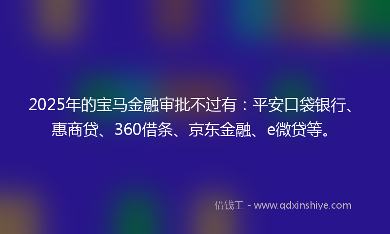 2025年的宝马金融审批不过有：平安口袋银行、惠商贷、360借条、京东金融、e微贷等。