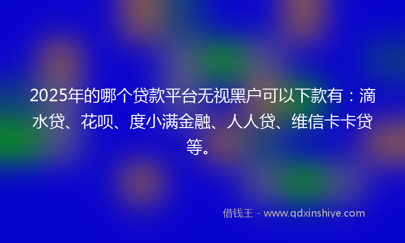 2025年的哪个贷款平台无视黑户可以下款有：滴水贷、花呗、度小满金融、人人贷、维信卡卡贷等。