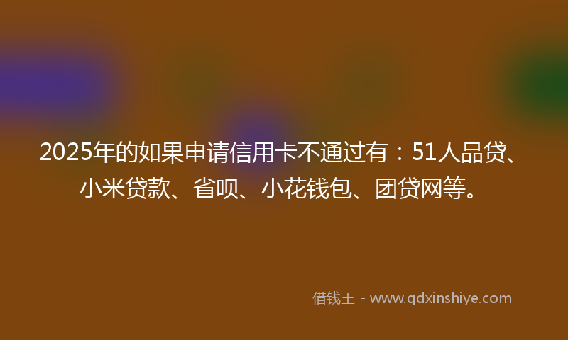2025年的如果申请信用卡不通过有：51人品贷、小米贷款、省呗、小花钱包、团贷网等。