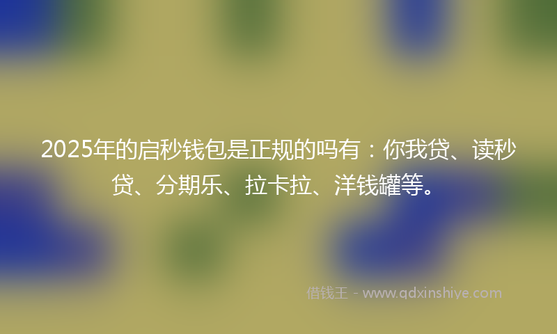 2025年的启秒钱包是正规的吗有：你我贷、读秒贷、分期乐、拉卡拉、洋钱罐等。
