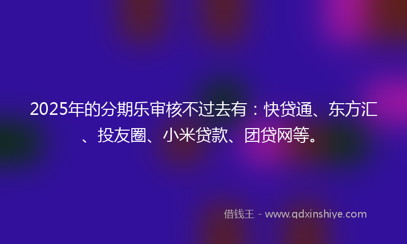 2025年的分期乐审核不过去有：快贷通、东方汇、投友圈、小米贷款、团贷网等。
