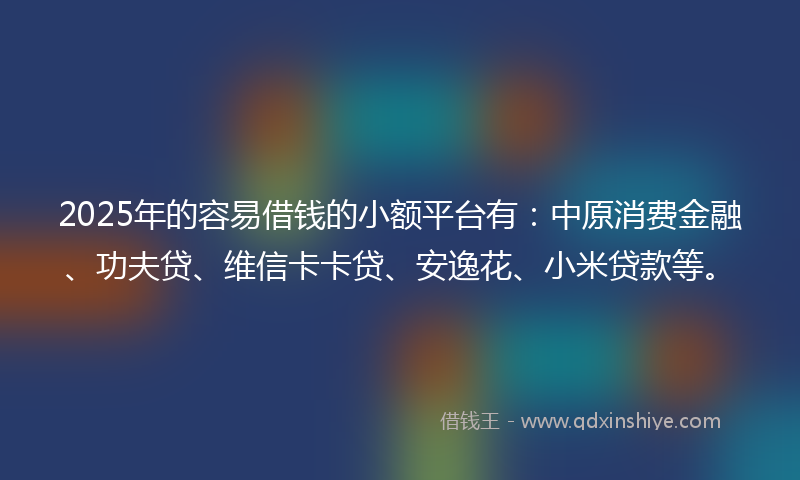 2025年的容易借钱的小额平台有：中原消费金融、功夫贷、维信卡卡贷、安逸花、小米贷款等。