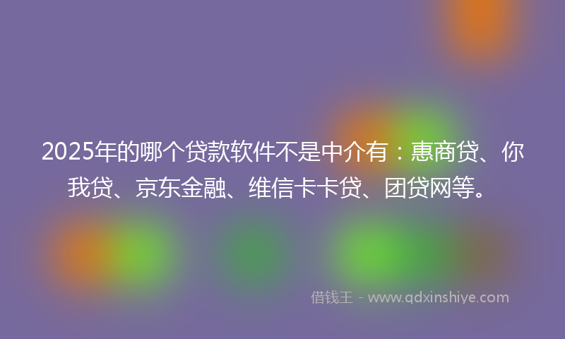 2025年的哪个贷款软件不是中介有：惠商贷、你我贷、京东金融、维信卡卡贷、团贷网等。
