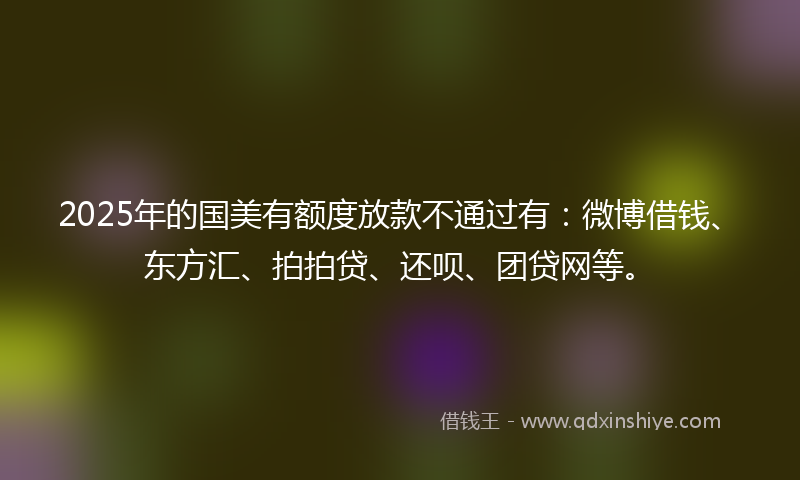 2025年的国美有额度放款不通过有：微博借钱、东方汇、拍拍贷、还呗、团贷网等。