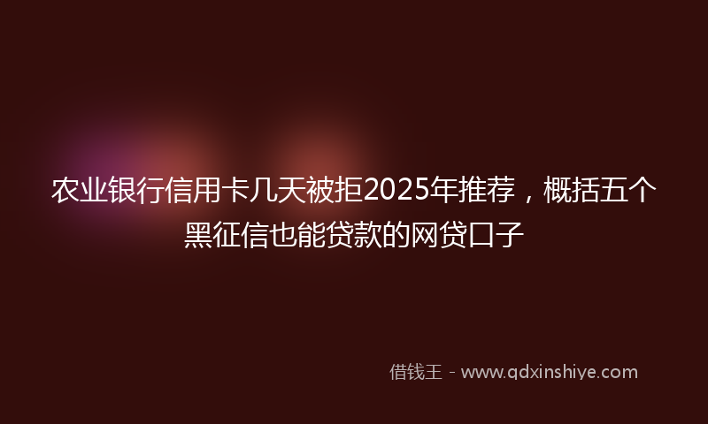 农业银行信用卡几天被拒2025年推荐，概括五个黑征信也能贷款的网贷口子
