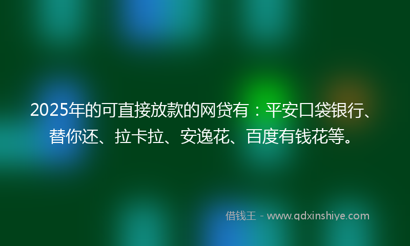 2025年的可直接放款的网贷有：平安口袋银行、替你还、拉卡拉、安逸花、百度有钱花等。