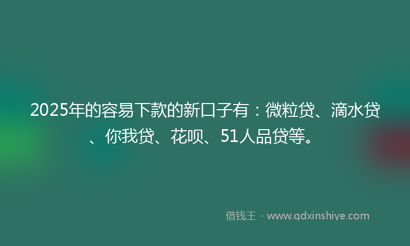 2025年的容易下款的新口子有：微粒贷、滴水贷、你我贷、花呗、51人品贷等。
