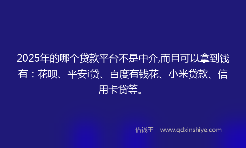 2025年的哪个贷款平台不是中介,而且可以拿到钱有：花呗、平安i贷、百度有钱花、小米贷款、信用卡贷等。