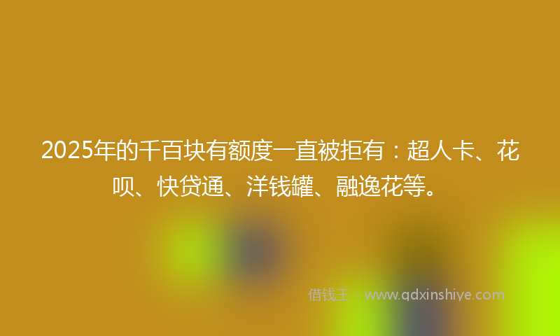 2025年的千百块有额度一直被拒有：超人卡、花呗、快贷通、洋钱罐、融逸花等。