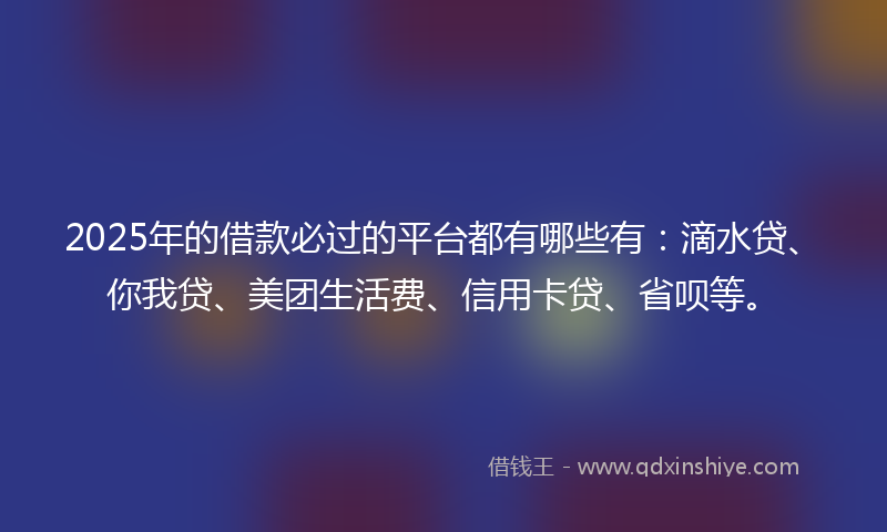 2025年的借款必过的平台都有哪些有：滴水贷、你我贷、美团生活费、信用卡贷、省呗等。