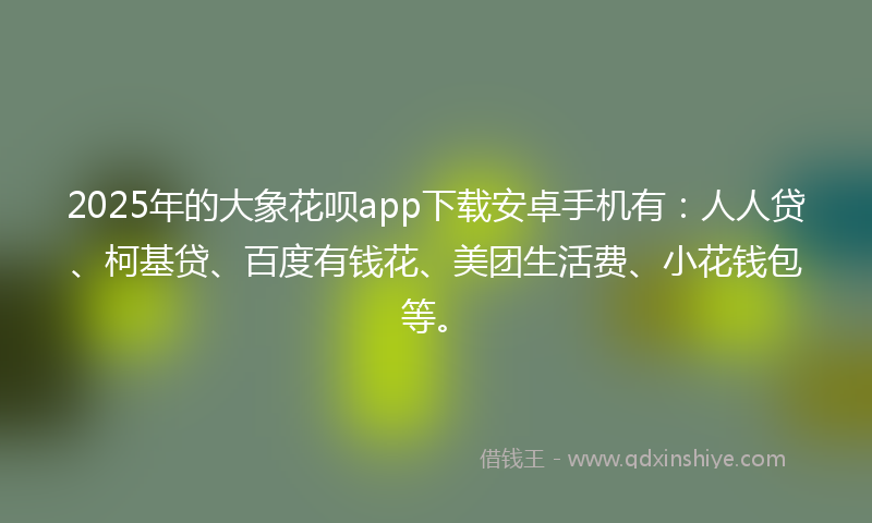 2025年的大象花呗app下载安卓手机有：人人贷、柯基贷、百度有钱花、美团生活费、小花钱包等。