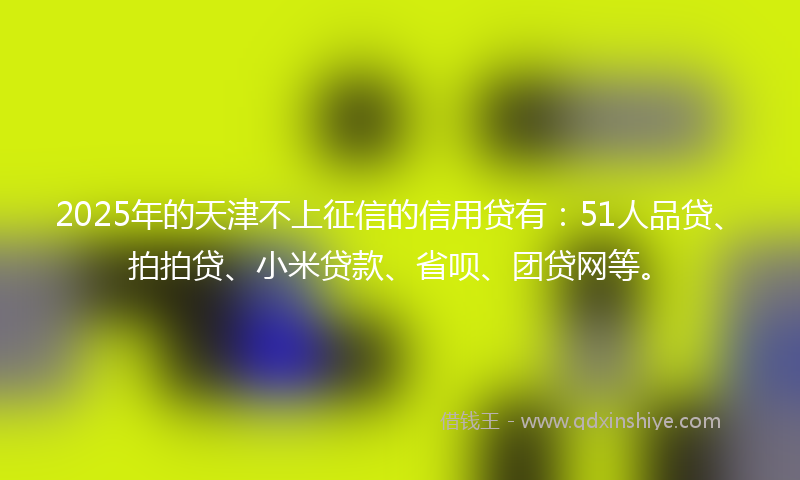 2025年的天津不上征信的信用贷有：51人品贷、拍拍贷、小米贷款、省呗、团贷网等。