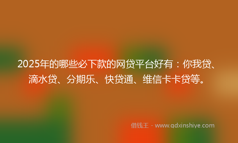 2025年的哪些必下款的网贷平台好有：你我贷、滴水贷、分期乐、快贷通、维信卡卡贷等。