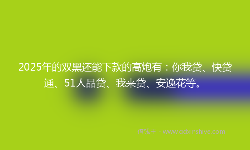 2025年的双黑还能下款的高炮有：你我贷、快贷通、51人品贷、我来贷、安逸花等。