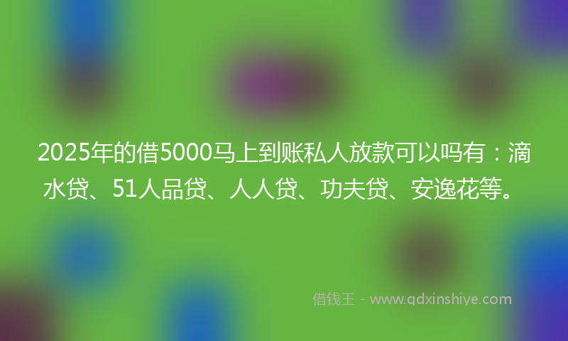 2025年的借5000马上到账私人放款可以吗有：滴水贷、51人品贷、人人贷、功夫贷、安逸花等。