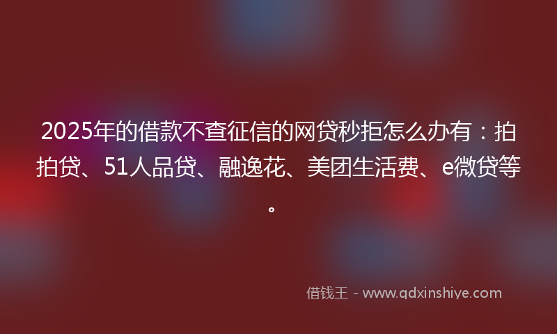2025年的借款不查征信的网贷秒拒怎么办有：拍拍贷、51人品贷、融逸花、美团生活费、e微贷等。