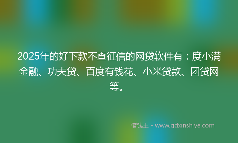 2025年的好下款不查征信的网贷软件有：度小满金融、功夫贷、百度有钱花、小米贷款、团贷网等。
