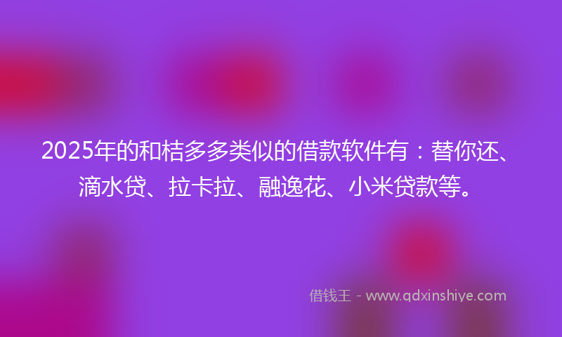 2025年的和桔多多类似的借款软件有：替你还、滴水贷、拉卡拉、融逸花、小米贷款等。