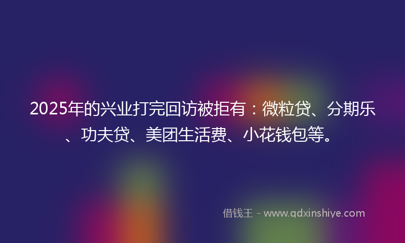 2025年的兴业打完回访被拒有：微粒贷、分期乐、功夫贷、美团生活费、小花钱包等。