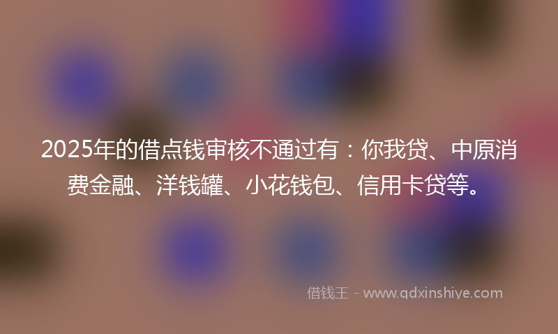 2025年的借点钱审核不通过有：你我贷、中原消费金融、洋钱罐、小花钱包、信用卡贷等。