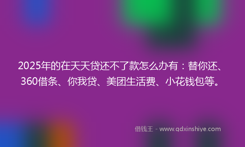 2025年的在天天贷还不了款怎么办有：替你还、360借条、你我贷、美团生活费、小花钱包等。