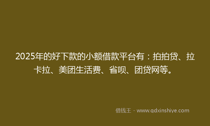2025年的好下款的小额借款平台有：拍拍贷、拉卡拉、美团生活费、省呗、团贷网等。