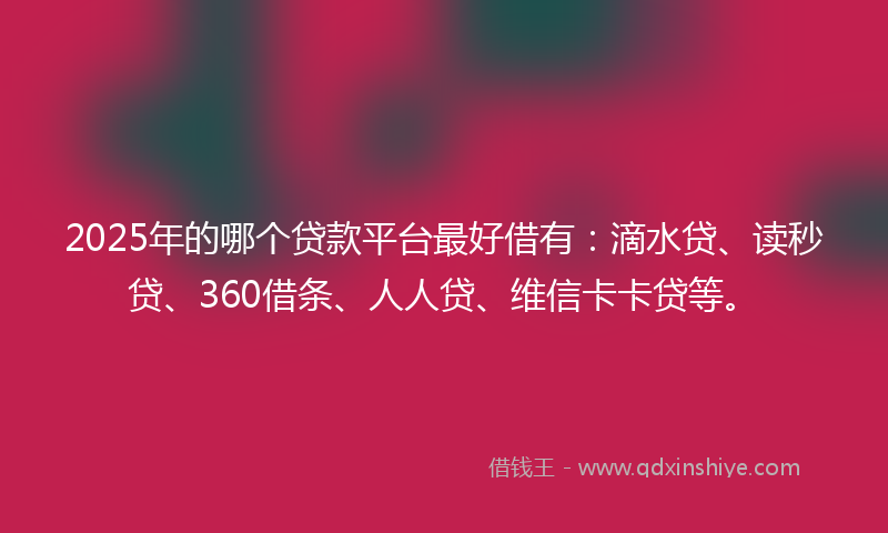 2025年的哪个贷款平台最好借有：滴水贷、读秒贷、360借条、人人贷、维信卡卡贷等。