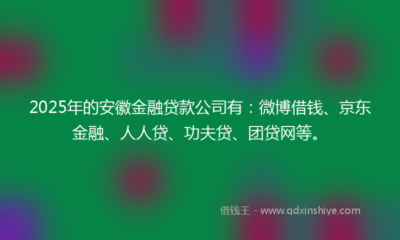 2025年的安徽金融贷款公司有：微博借钱、京东金融、人人贷、功夫贷、团贷网等。