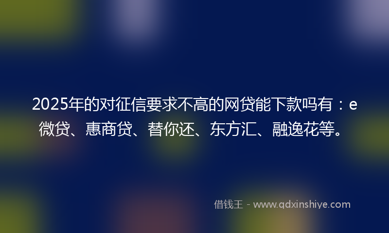 2025年的对征信要求不高的网贷能下款吗有：e微贷、惠商贷、替你还、东方汇、融逸花等。