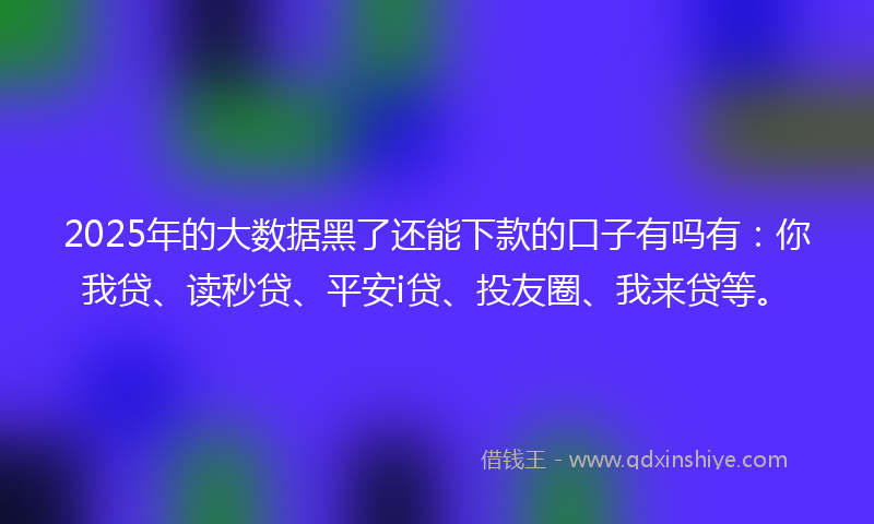 2025年的大数据黑了还能下款的口子有吗有：你我贷、读秒贷、平安i贷、投友圈、我来贷等。