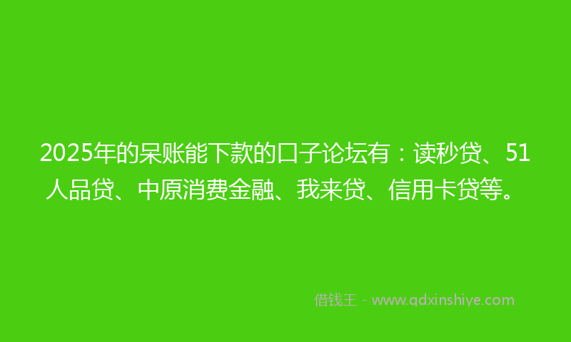2025年的呆账能下款的口子论坛有：读秒贷、51人品贷、中原消费金融、我来贷、信用卡贷等。