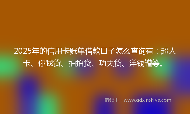 2025年的信用卡账单借款口子怎么查询有：超人卡、你我贷、拍拍贷、功夫贷、洋钱罐等。