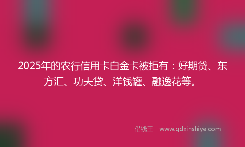 2025年的农行信用卡白金卡被拒有：好期贷、东方汇、功夫贷、洋钱罐、融逸花等。